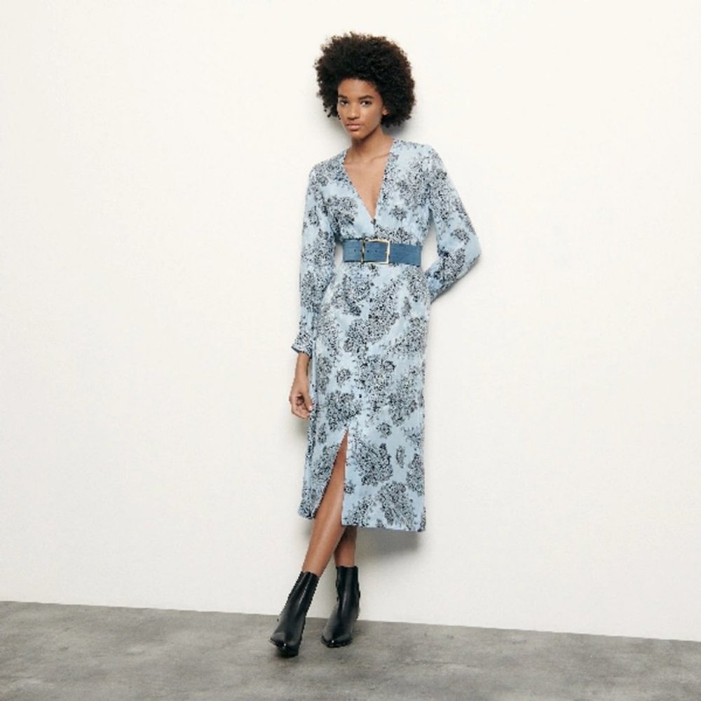 Sandro Paris Printed Silk Beane Jacquard Button Down Midi Dress Wedding Guest 36 - Picture 13 of 13